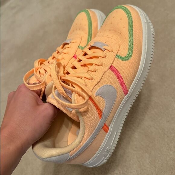 Women’s Nike Neon Orange Air Force Ones Sz 8 - Picture 1 of 7